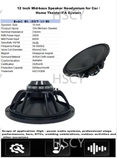 Alto-falante de áudio profissional 12′′ Neodímio MID